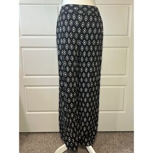 JOE B Flowy Soft‎ Black White Diamond Geometric Wide Leg Boho Rayon Pants Medium